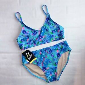 New Art Class Kids Swim Set - Blue and Pink Floral L (10/12)
